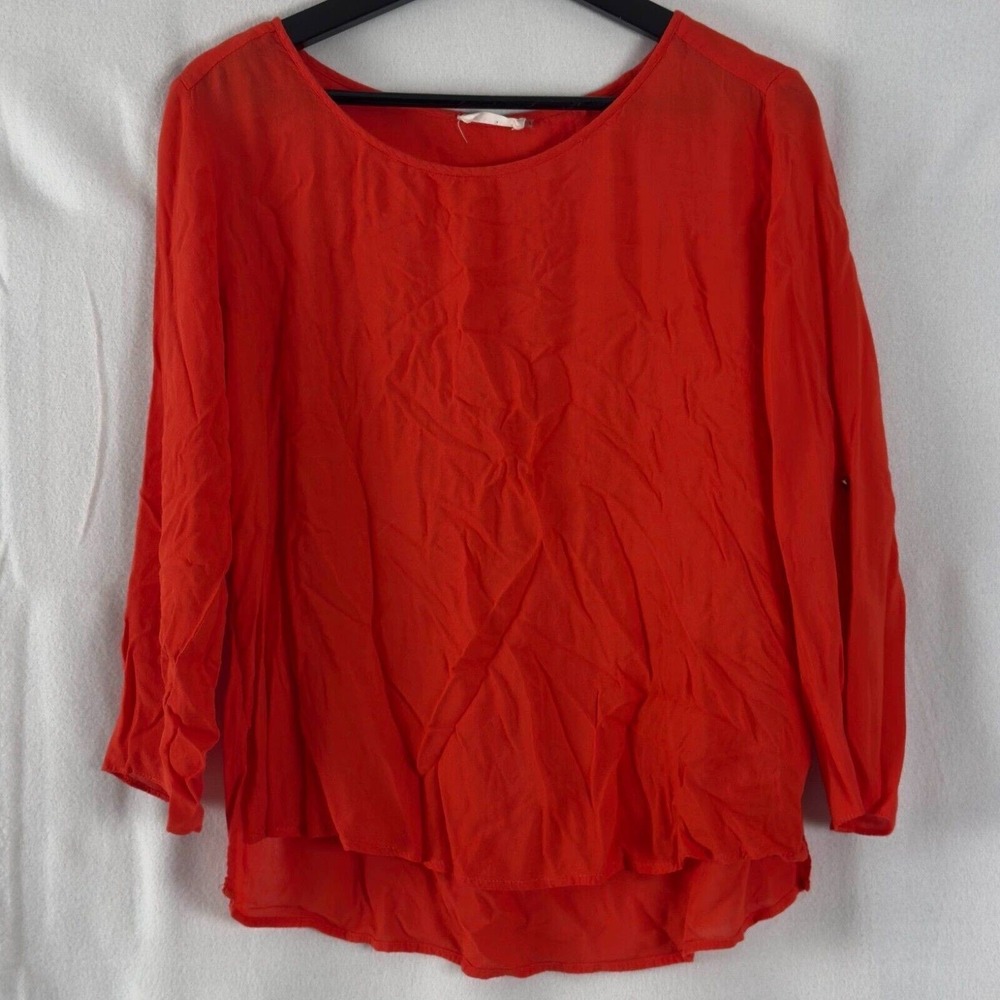 Sis Sis Size‎ M Minimalist Boat Neck Casual Top Red Long Sleeve Blouse Pullover